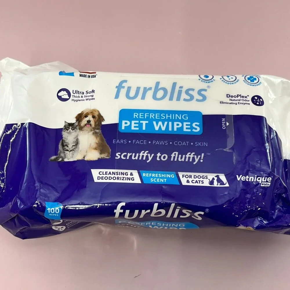 Furbliss Refreshing Pet Wipes 100 wipes ears face paws coat skin dog cat